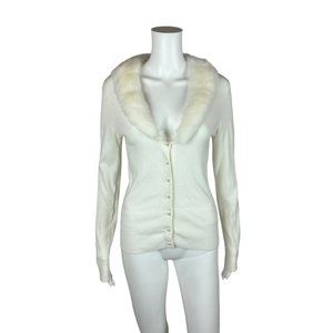 Twenty One Faux Fur Collar Cardigan Womens 00s Y2K Small White Removable Sweater